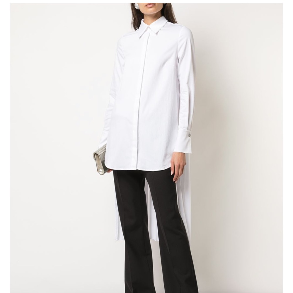 Olivia Palermo Pleat-Back Button-Up White Tunic